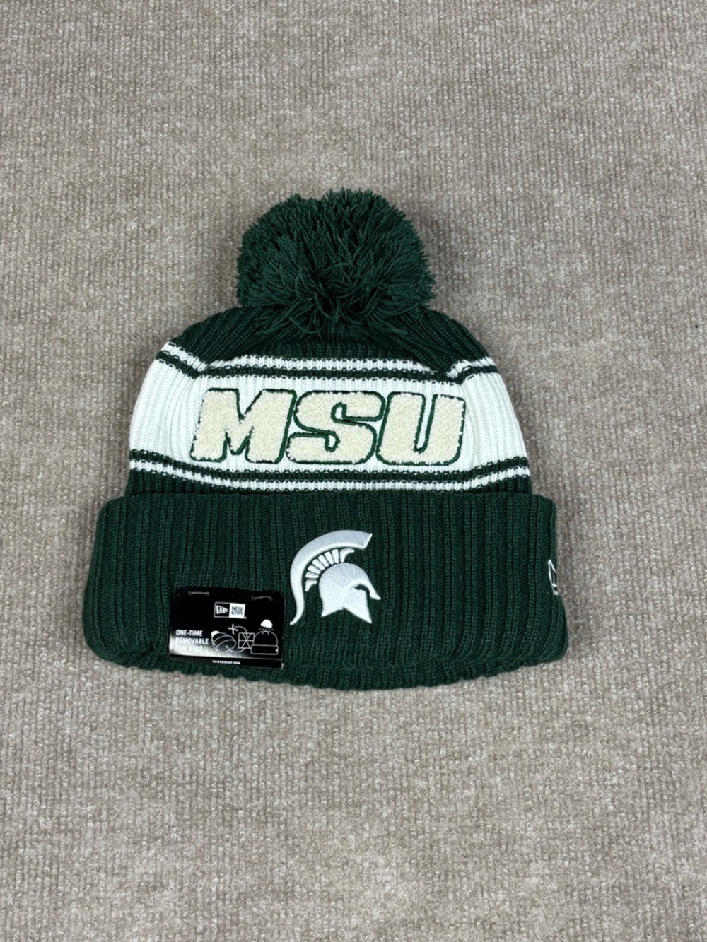 NWT New Era Adult Michigan State Spartans Green Pom Knit Beanie Hat Toboggan